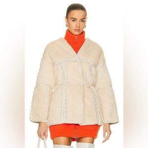 New Zimmermann Women's Beige Kaleidoscope Belted Shearling Jacket Size S/M